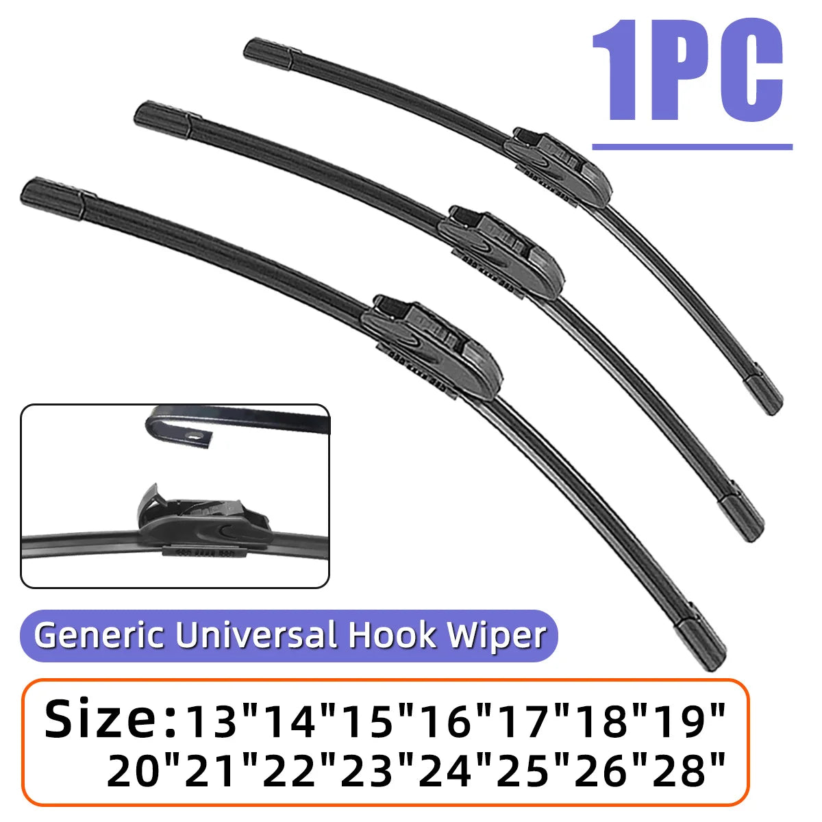 Universal Silicone Car Wiper Blade – J & U Hook 13"–28"