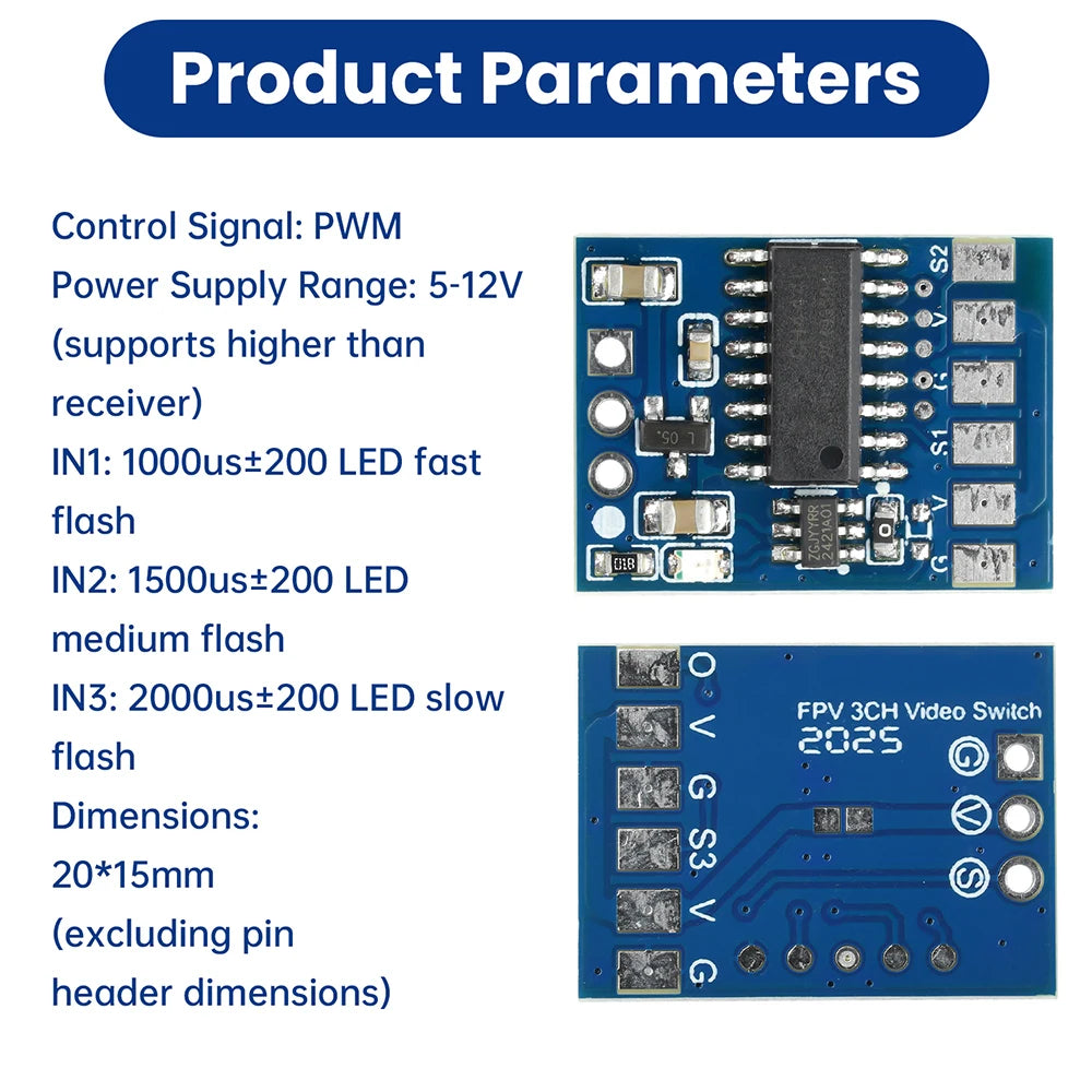 DC 5–12V 2/3-Channel PWM Video Switcher Module for FPV Drones