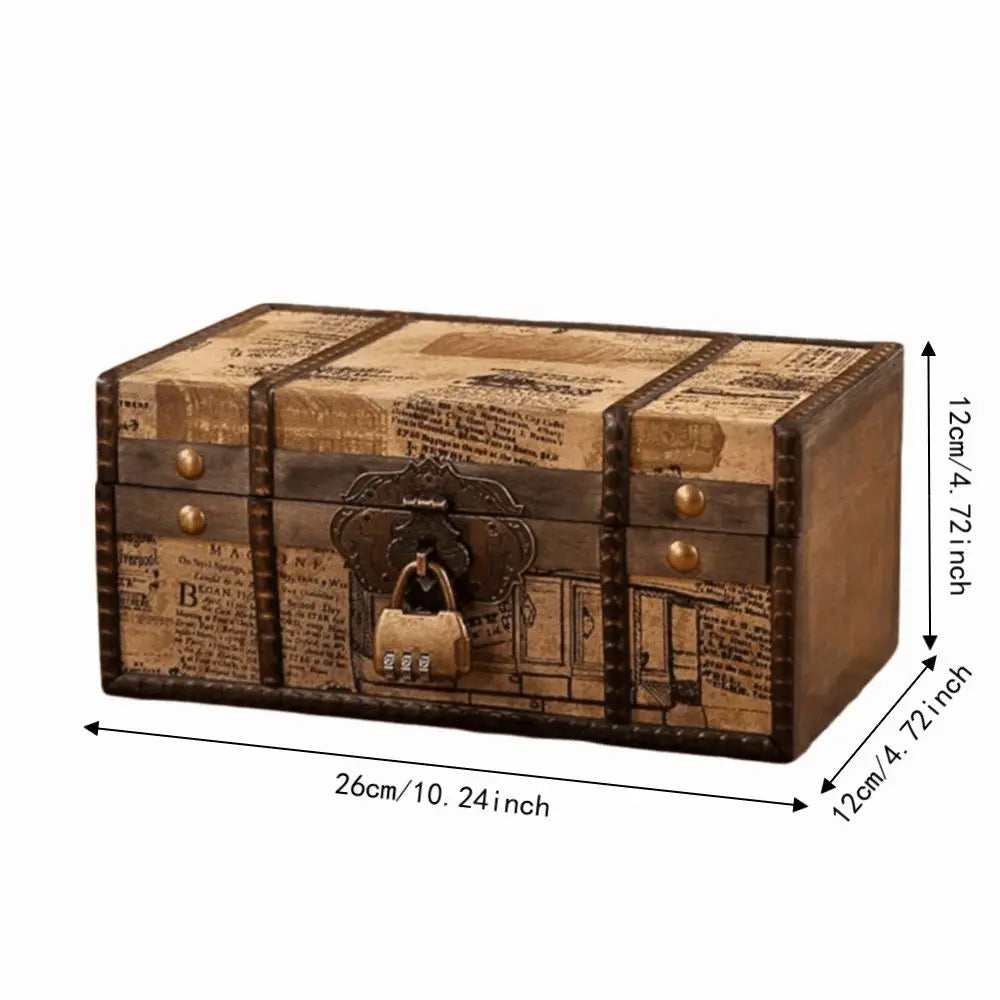 Vintage Wooden Jewelry Box – Lockable Treasure Chest Storage