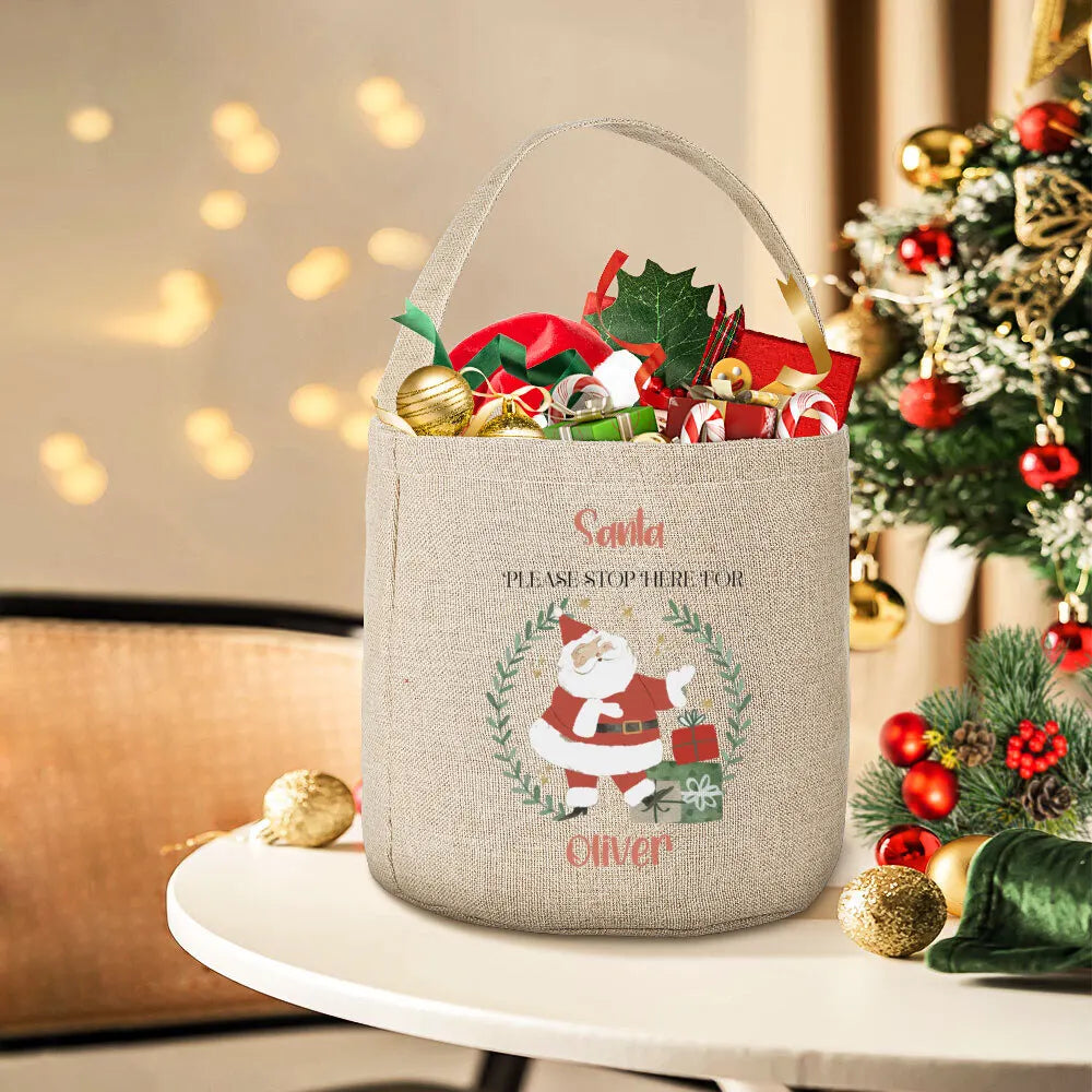 Kids Santa Please Stop Here Personalized Christmas Gift Sack