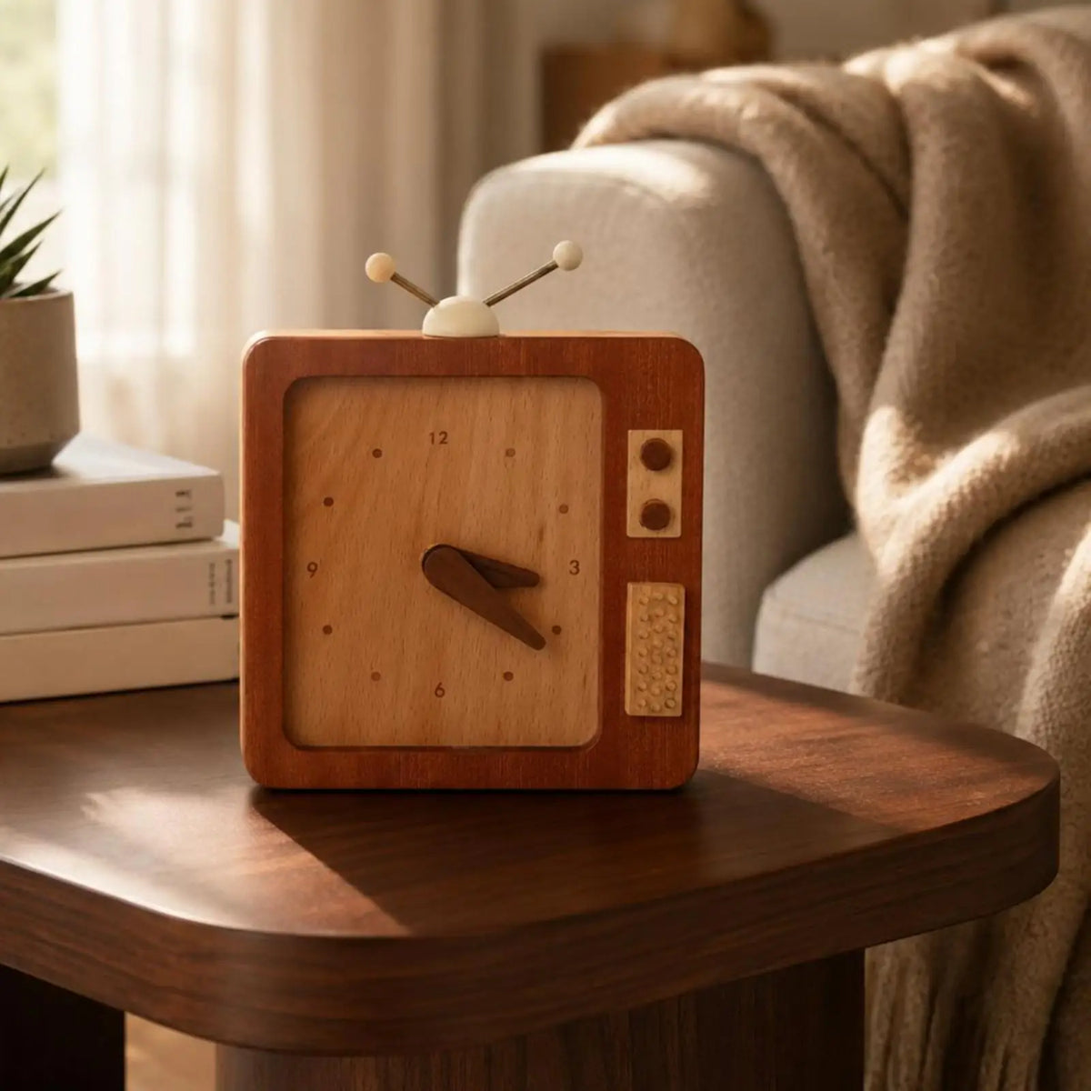 Wooden Retro Desk Alarm Clock | Square Vintage Design