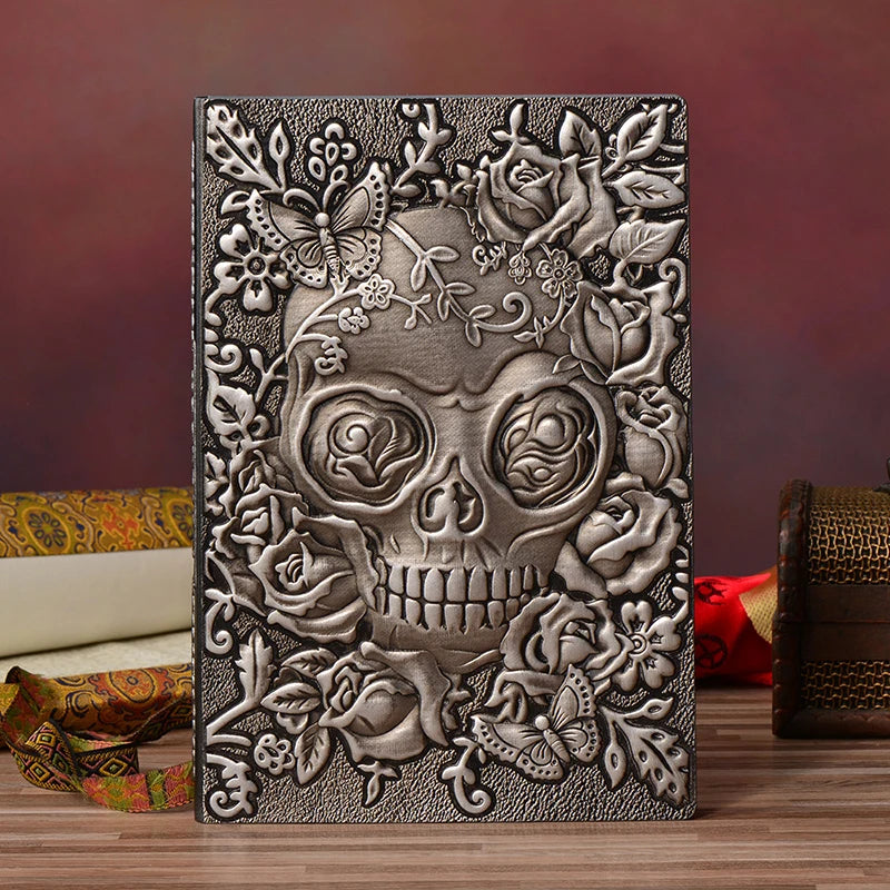 Skull Flower Embossed PU Leather A5 Notebook – Planner & Diary