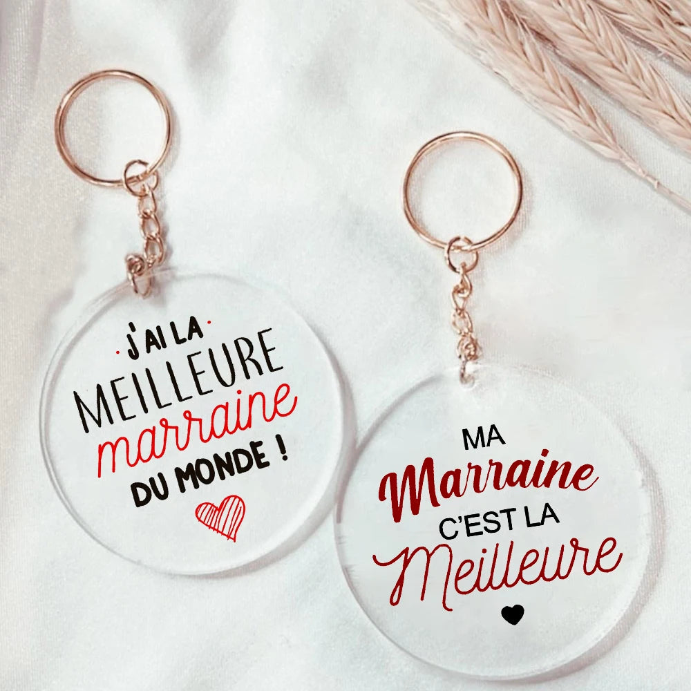 Best Godmother Acrylic Keychain – Circle Monogram Gift