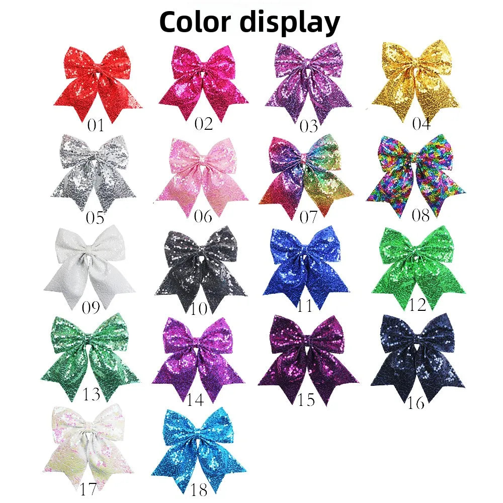 12-Pack 8" Rainbow Glitter Cheer Bow Hair Clips for Girls
