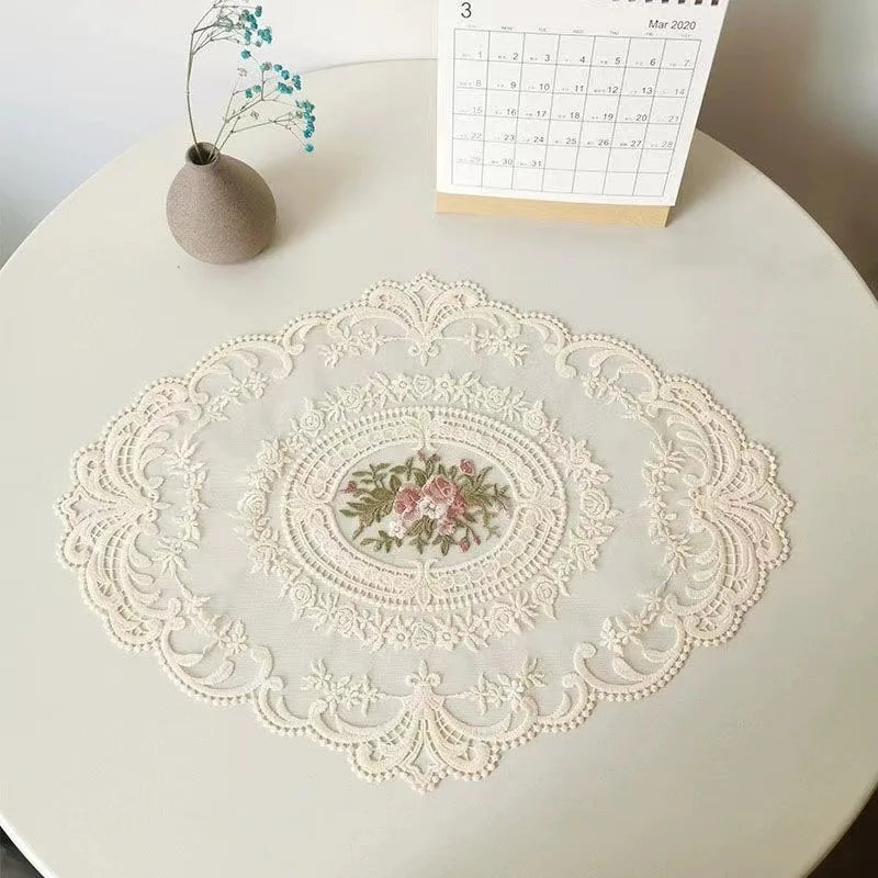 Embroidered Lace Cup Mat – Table Pad & Photography Prop