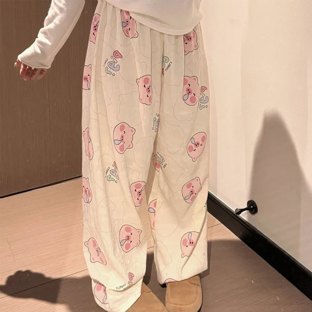 Women's Cartoon Print Wide Leg Pajama Pants | High Waist