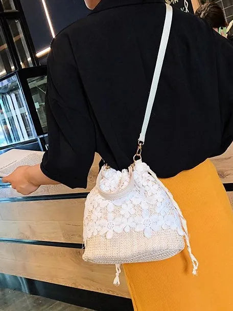 Women's Woven Straw Bucket Bag – Beach Crossbody Handbag