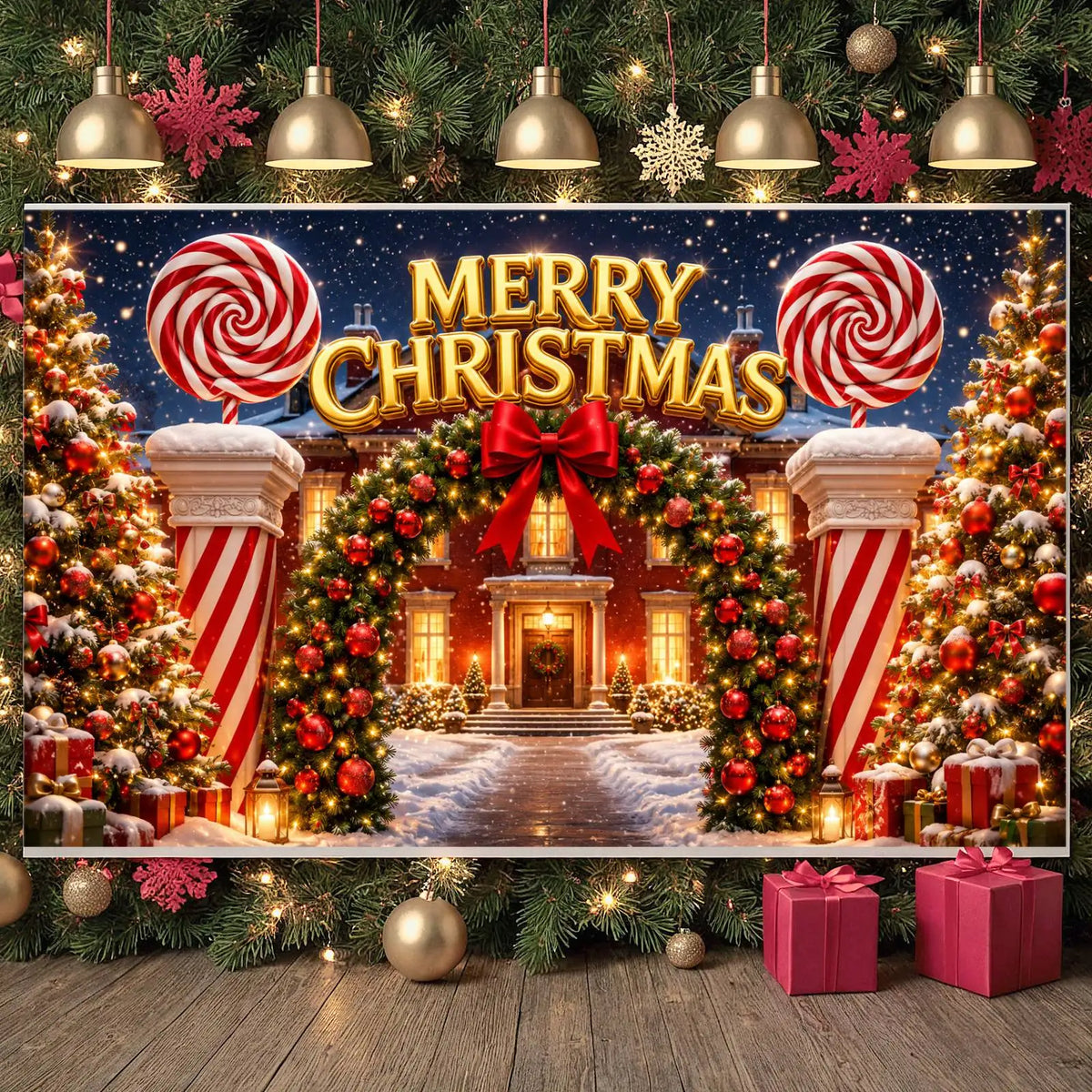 Christmas Backdrop Banner | Winter Holiday Xmas Display