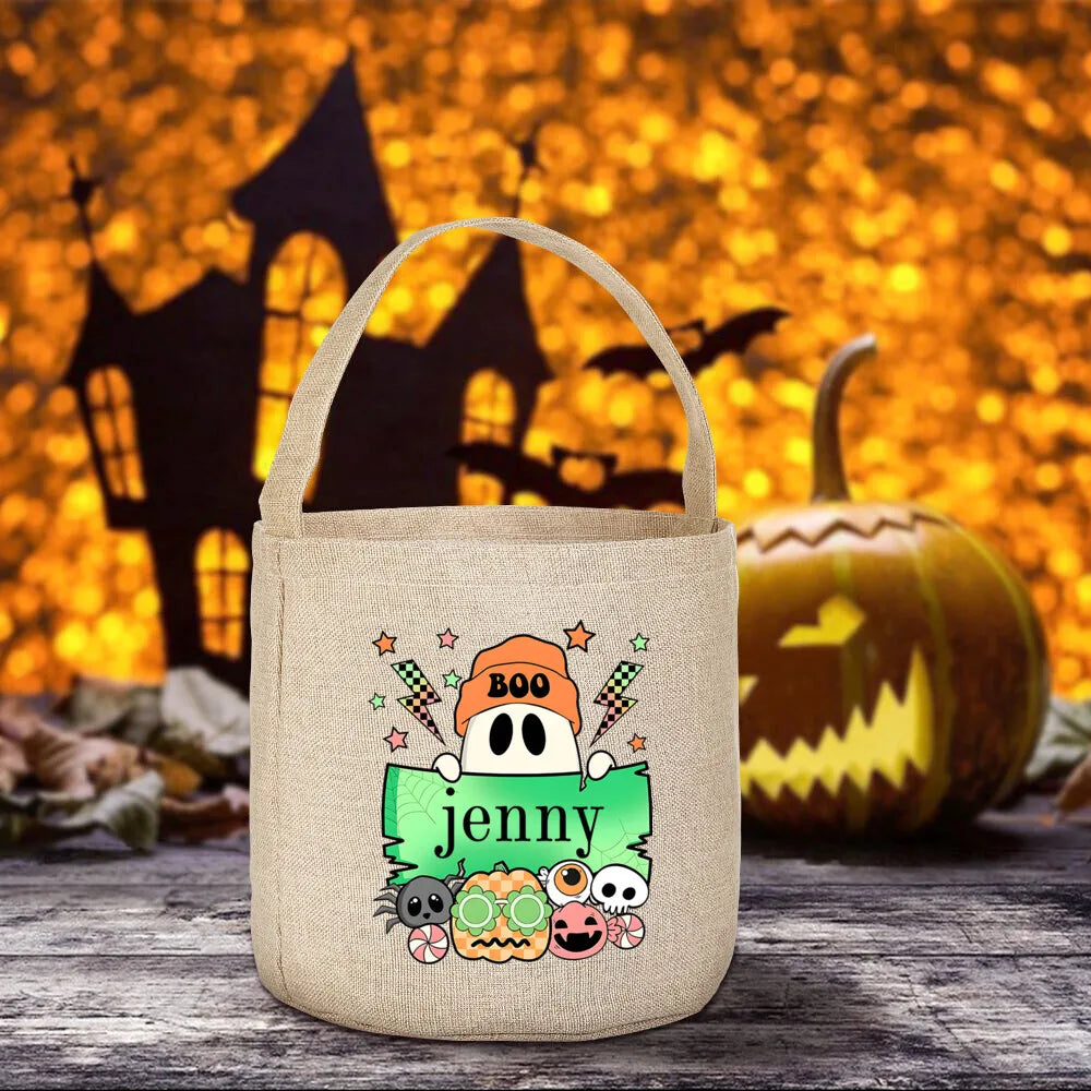 Halloween Trick or Treat Canvas Tote Bag | Pumpkin & Bat