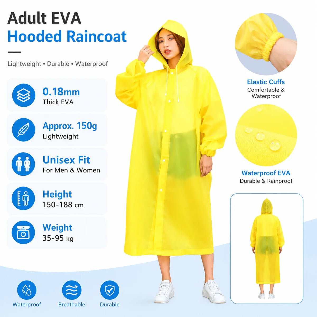2-Pack Reusable EVA Raincoat Ponchos – Waterproof Hooded Outdoor