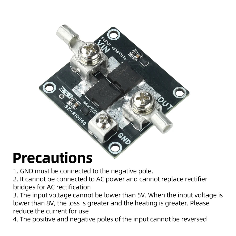 DC 5–100V 50A/60A Ideal Diode Module | Solar & Battery Protection