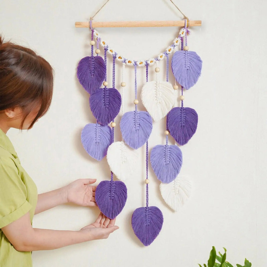 Boho Leaf Macrame Woven Tapestry | Bohemian Wall Hanging Decor