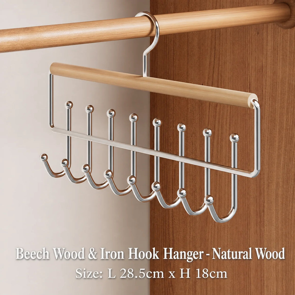 Wooden Metal Closet Hook Hanger – 8 & 16 Hook Organizer