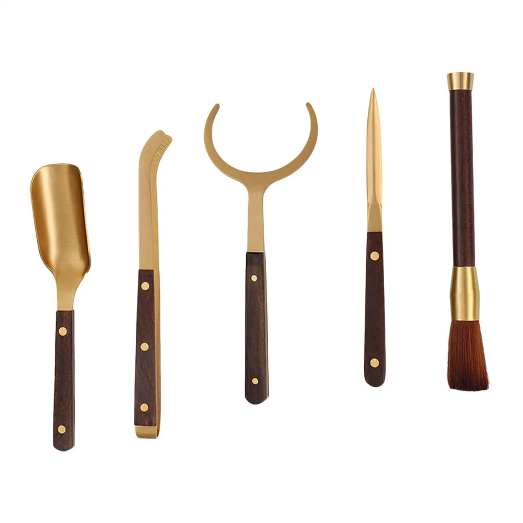 Kung Fu Tea Ceremony Set – 5-Piece Metal & Wood Utensils