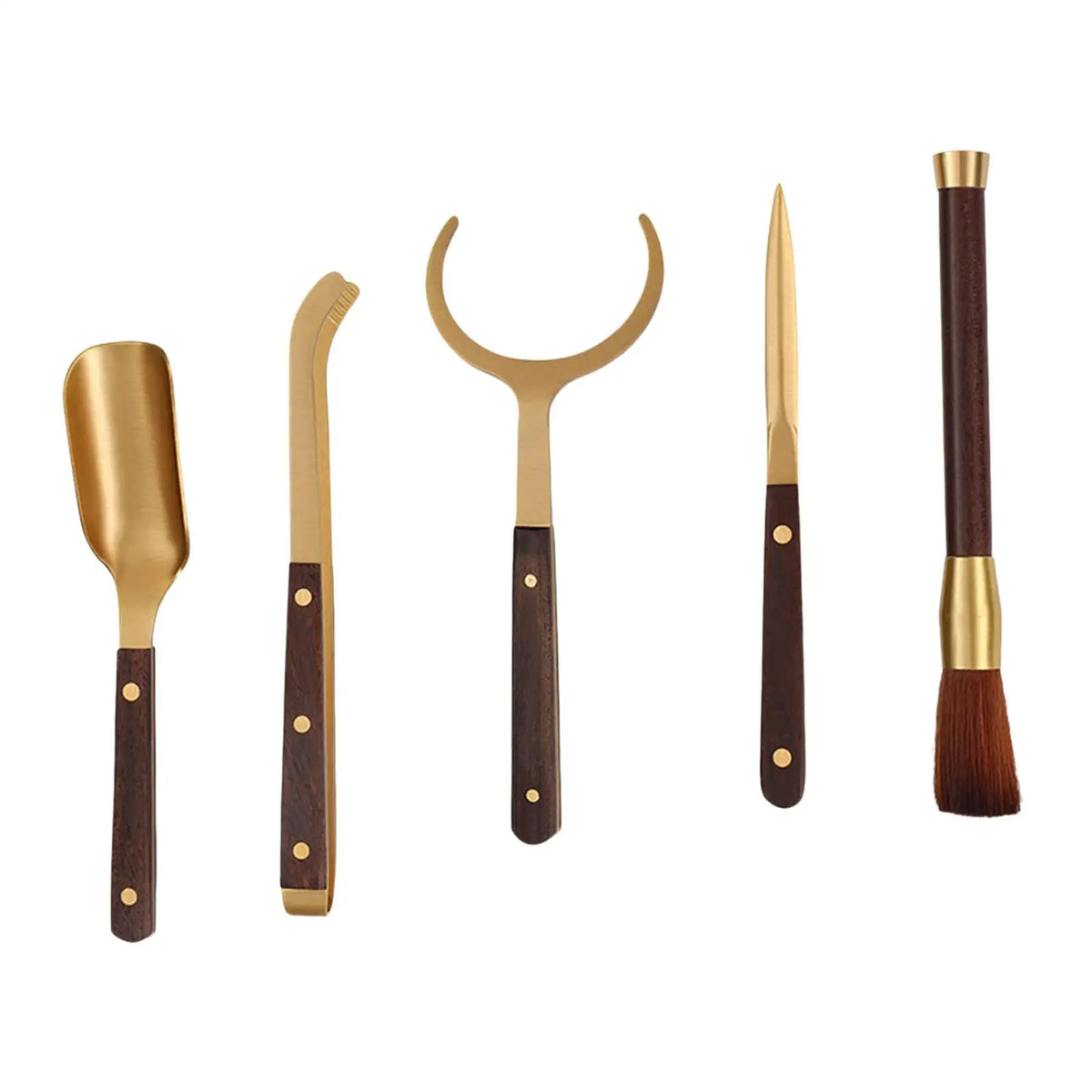Kung Fu Tea Ceremony Set – 5-Piece Metal & Wood Utensils