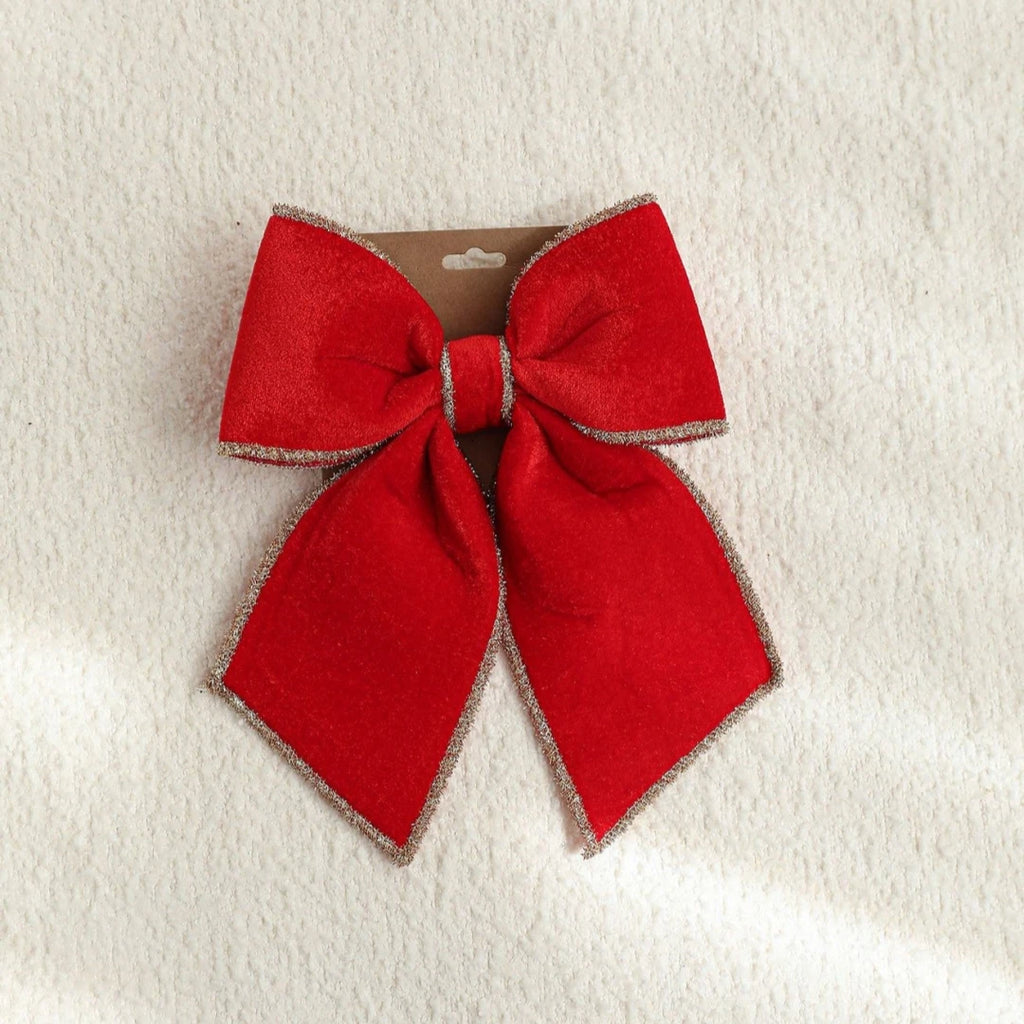 Red Velvet Gold-Edged Christmas Bow Tree Ornament