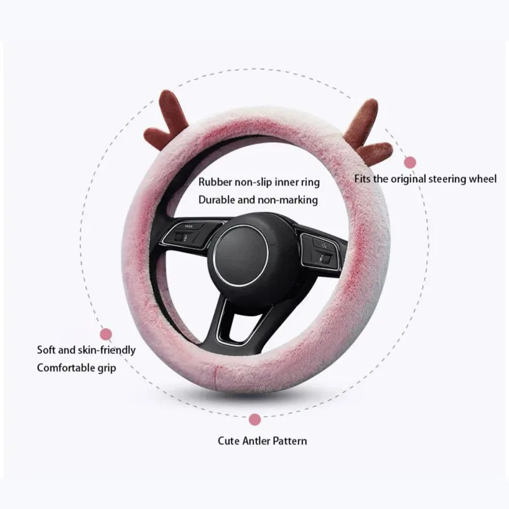 Fluffy Plush Steering Wheel Cover – Universal Winter Car Protector