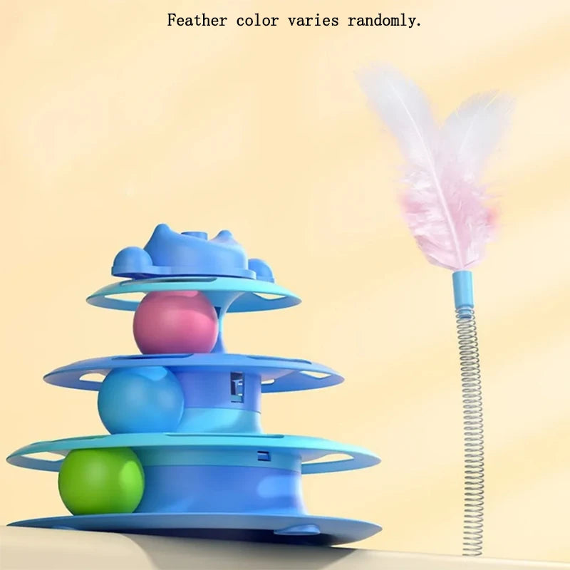 Interactive Cat Tower Toy – Roller Balls, Track & Feather