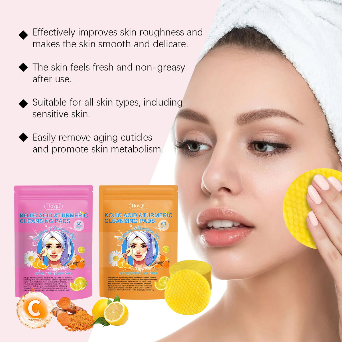 Hoygi Turmeric & Kojic Acid Facial Cleansing Pads 40/60ct