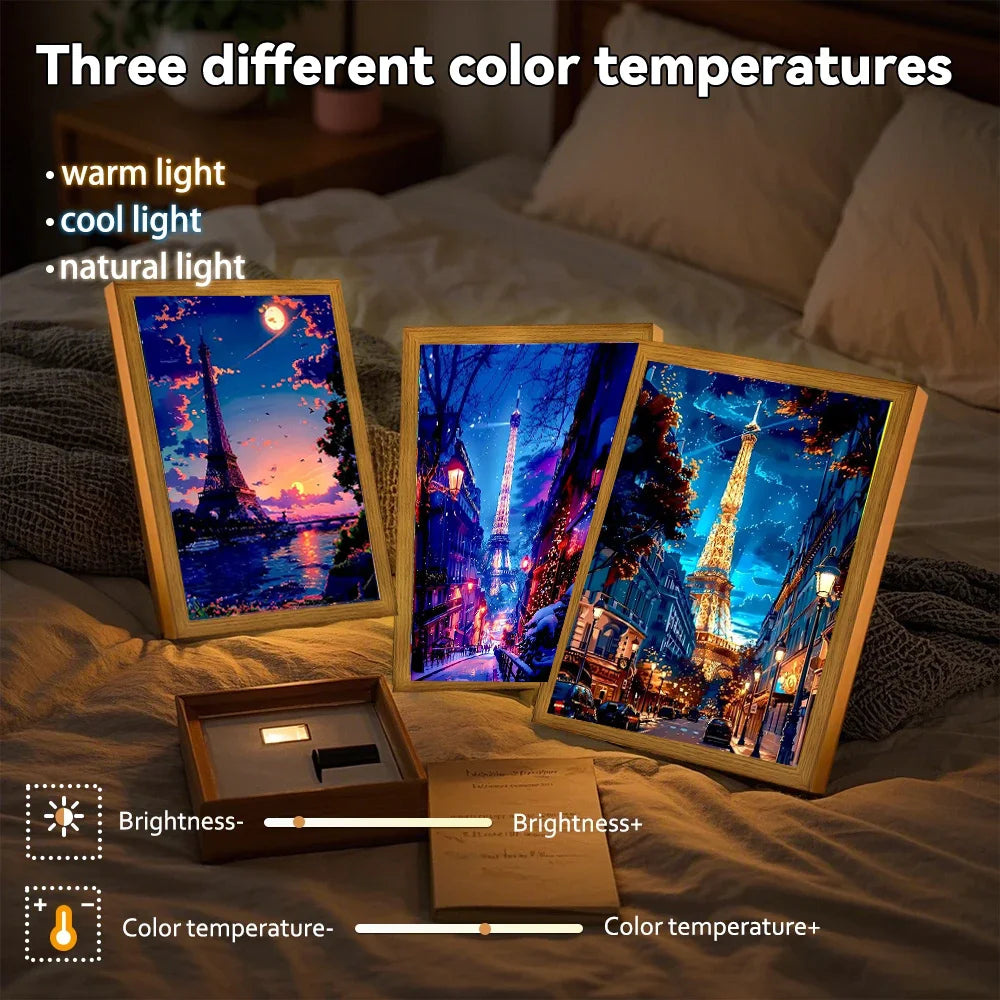LED Light Painting Picture Frame – 3-Color Wall Art Night Lamp