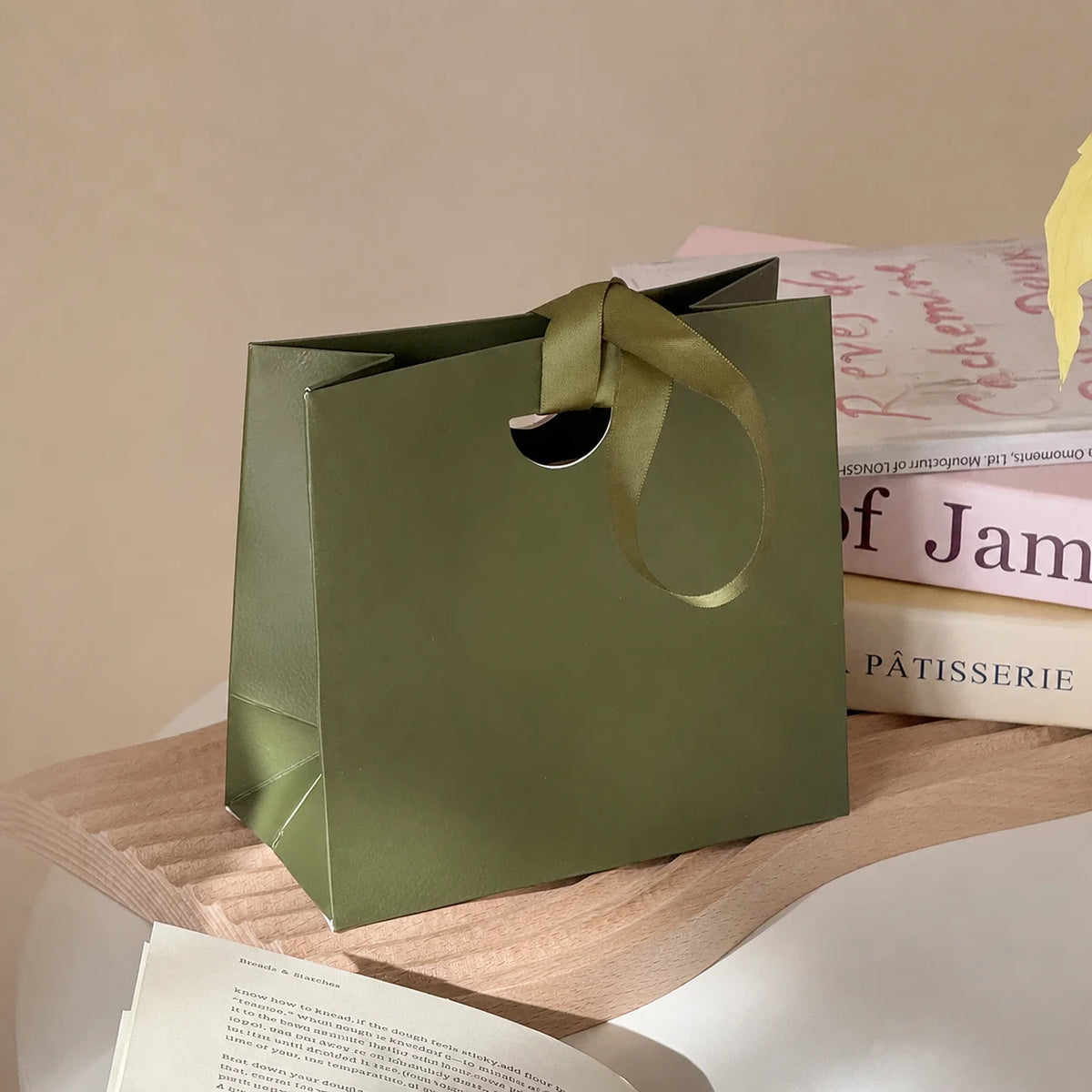 Solid Color Paper Gift Bag with Satin Ribbon Handle