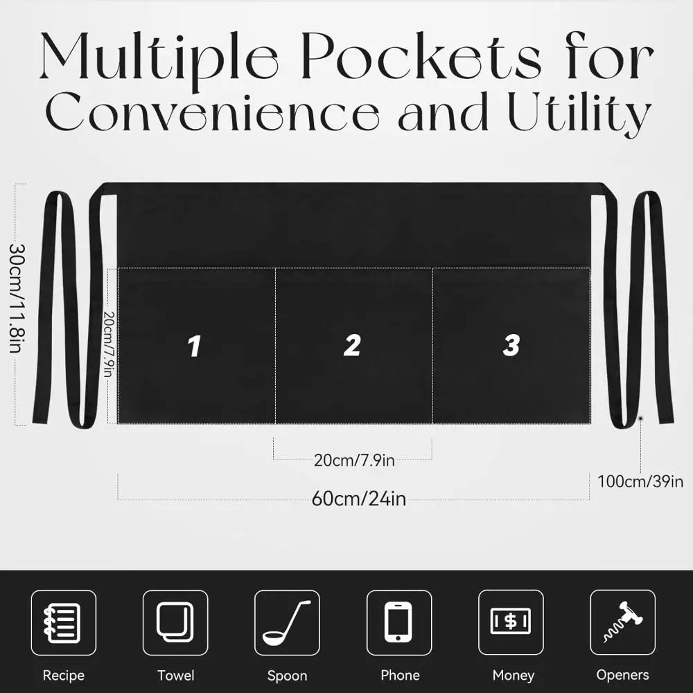 Unisex 3-Pocket Half Waist Chef Apron | Polyester Canvas