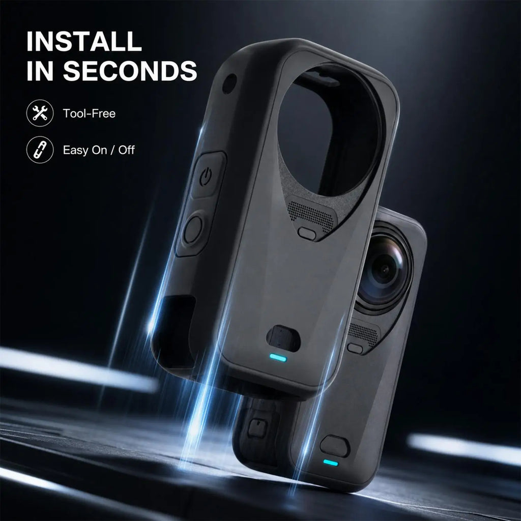 Insta360 X6 Silicone Case with Lens Cap – Shockproof Black