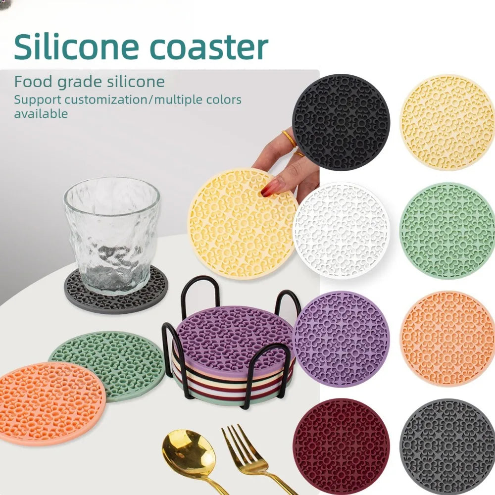 6-Pack Floral Silicone Coasters – Heat Resistant Non-Slip Mats