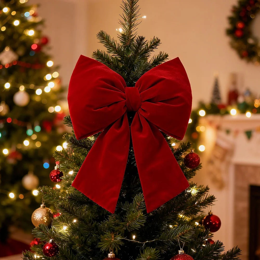Large Red Velvet Christmas Bow – Tree Topper & Wreath Decor