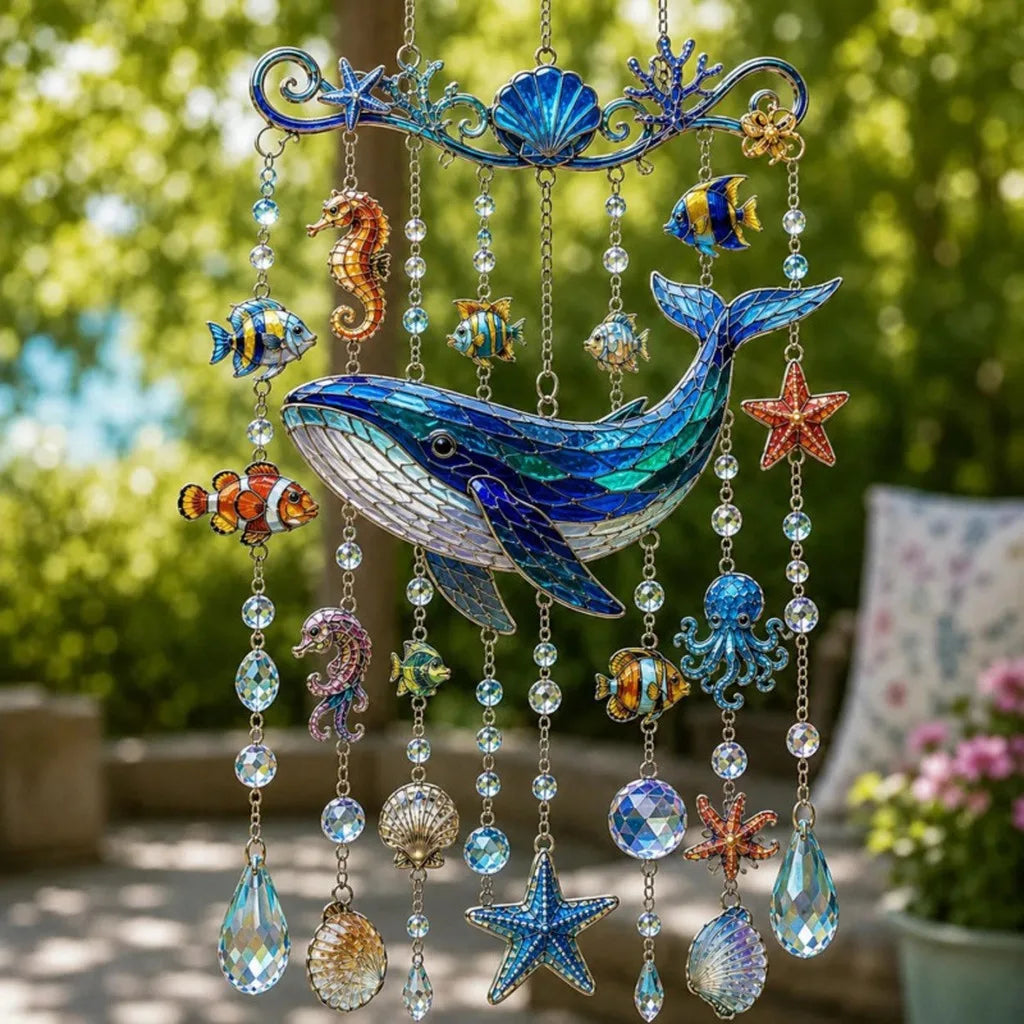 Ocean Sea Turtle Stained Glass Wind Chime – Acrylic Crystal