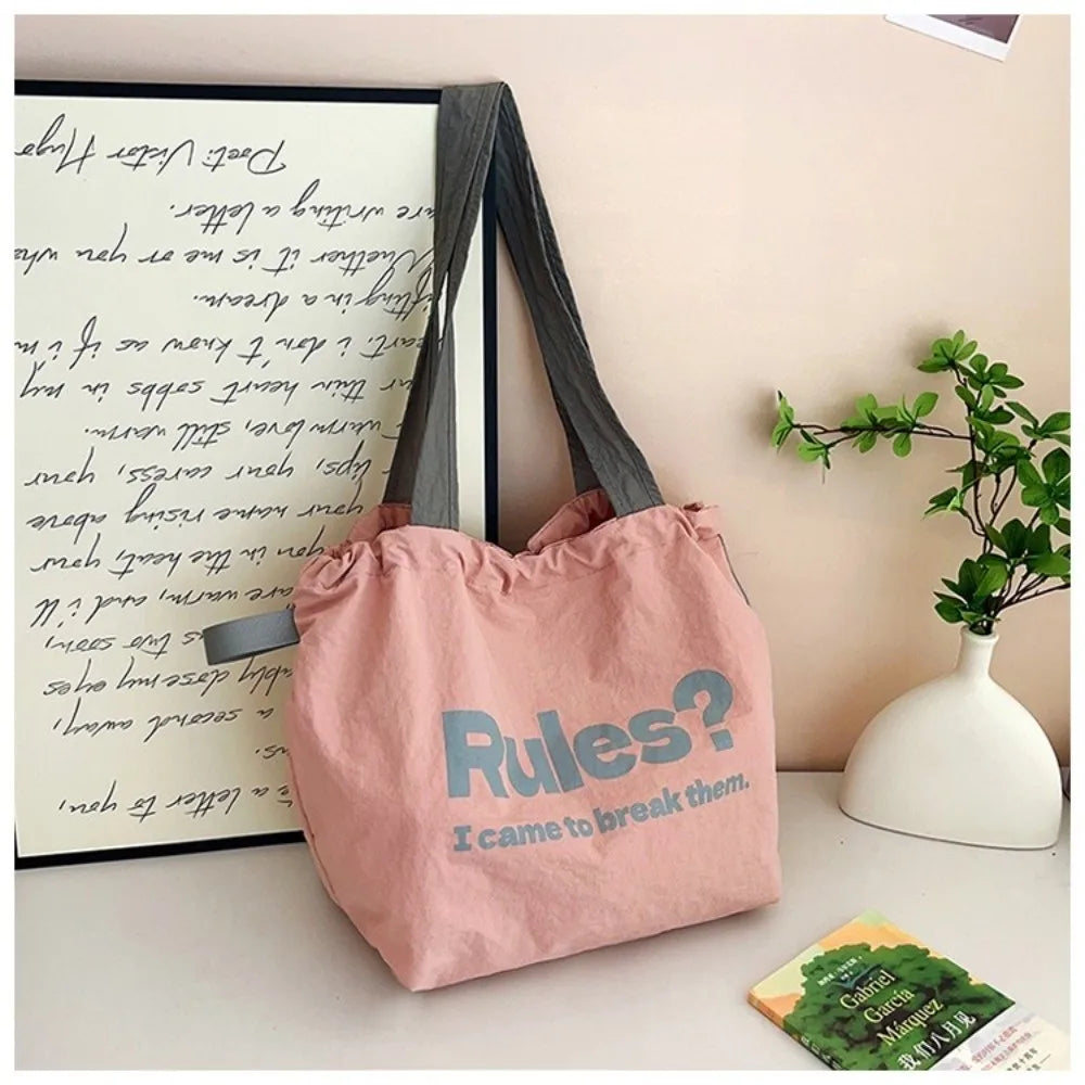 Women's Letter Drawstring Shoulder Bag – Large Capacity Nylon