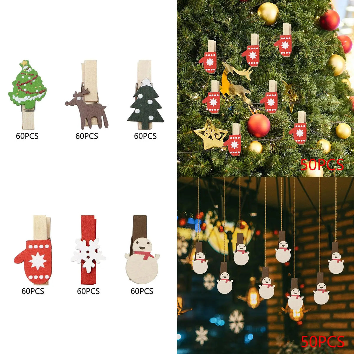 50-Piece Christmas Wooden Clips – DIY Holiday Craft Pins