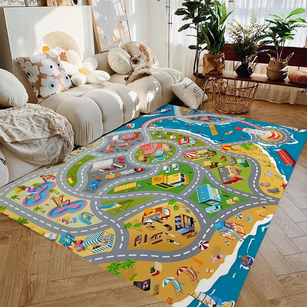 Kids Car Play Mat – City Traffic Rug, Non-Slip | 4 Sizes