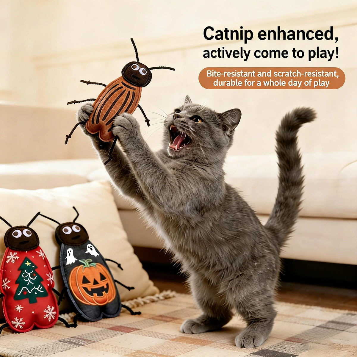 Catnip Cockroach Cat Toy – Soft Felt Interactive Indoor Toy