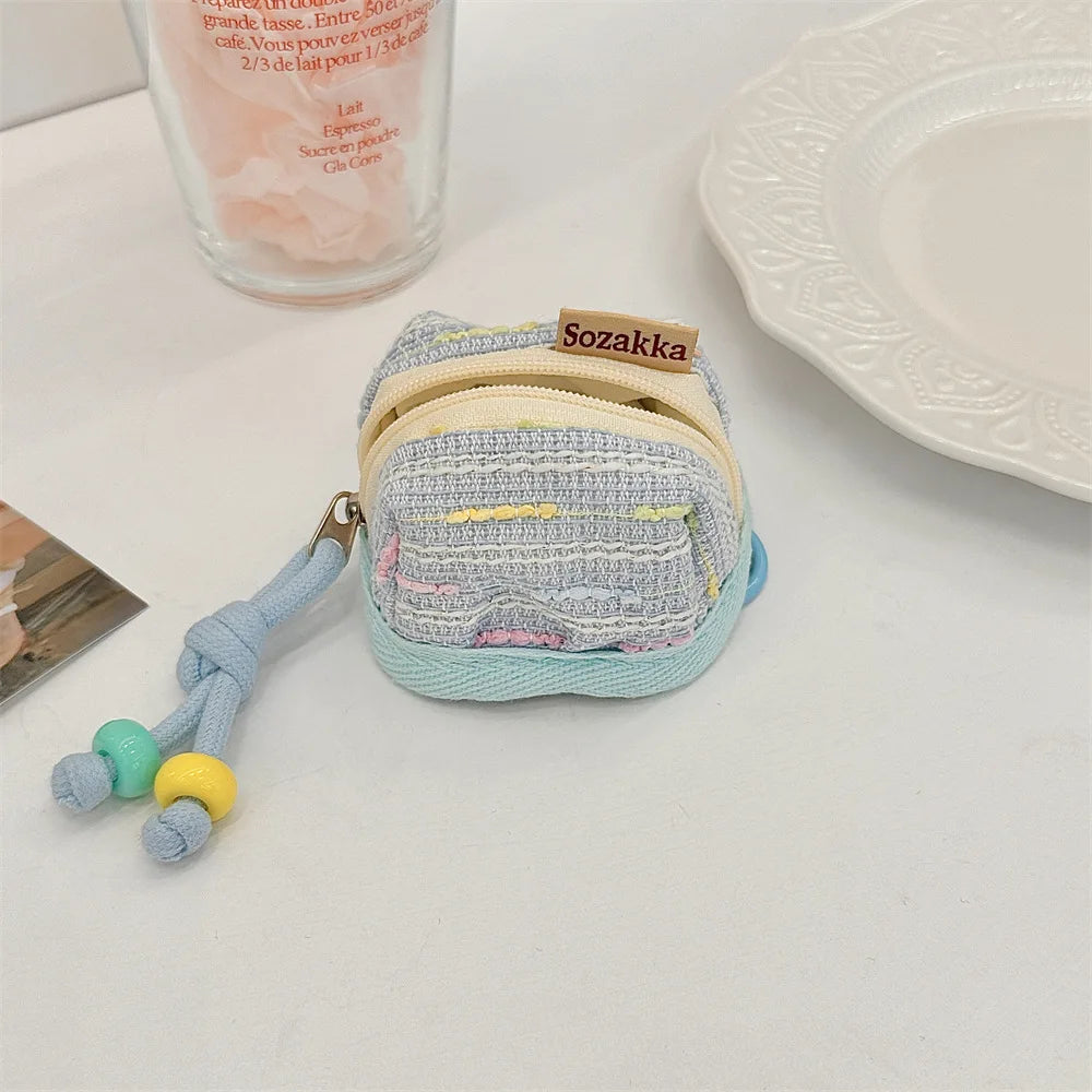 Cute Tweed AirPods Case – Soft Fabric Earbuds Storage Pouch