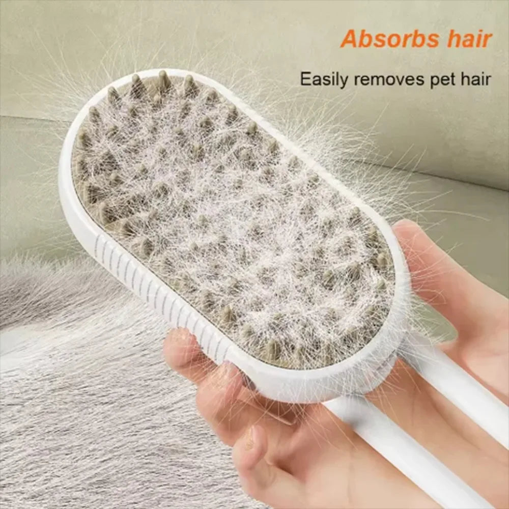 Cat Steam Spray Grooming Brush – Folding Massage & Deshedding Comb