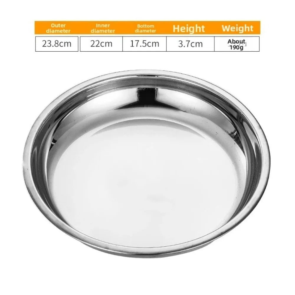 Stainless Steel Round Shallow Tray | Rustproof Camping Plate