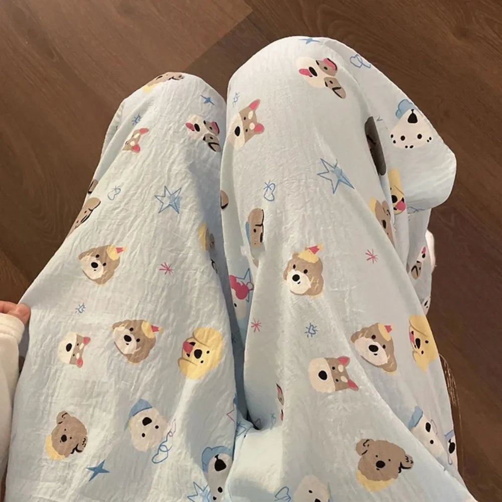 Women's Cartoon Print Wide Leg Pajama Pants | High Waist