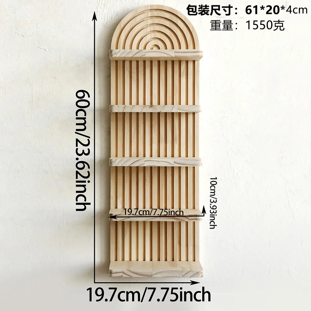 Bohemian Door-Shaped Solid Wood Wall Flower Pot Shelf