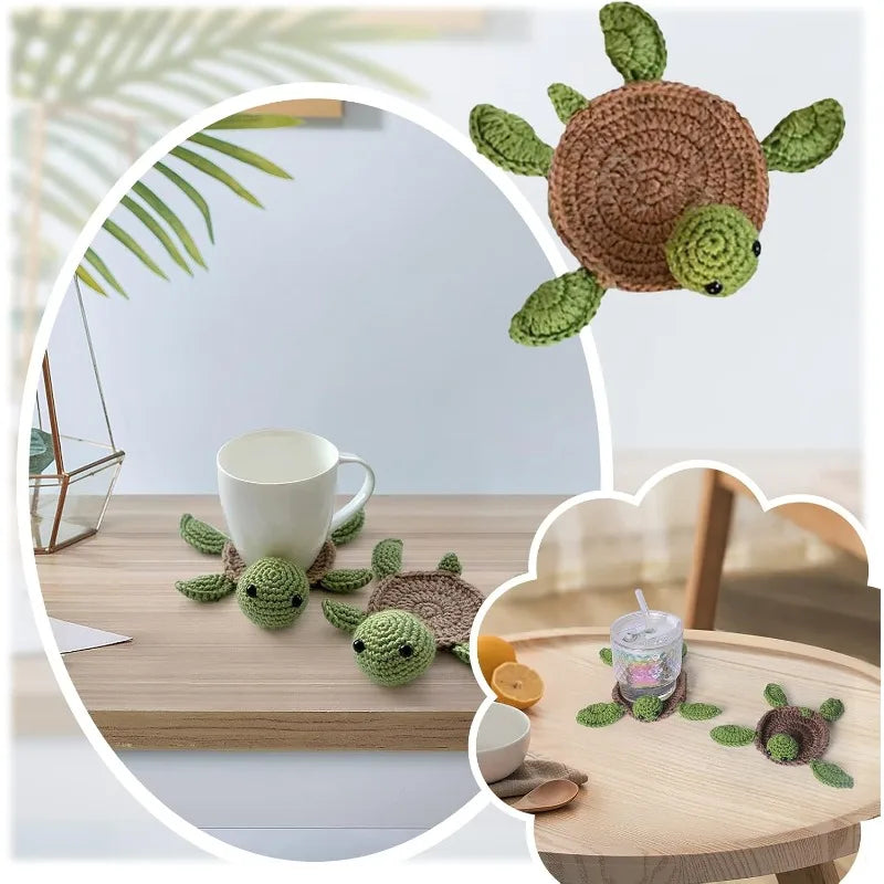 Handmade Crochet Turtle Coaster – Organic Cotton Mug Rug