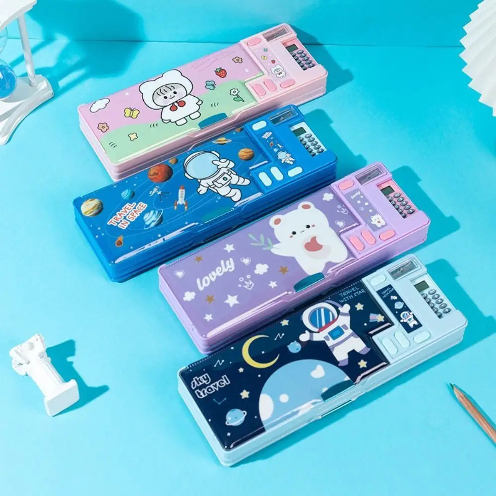 Double Layer Pencil Case with Calculator & Sharpener