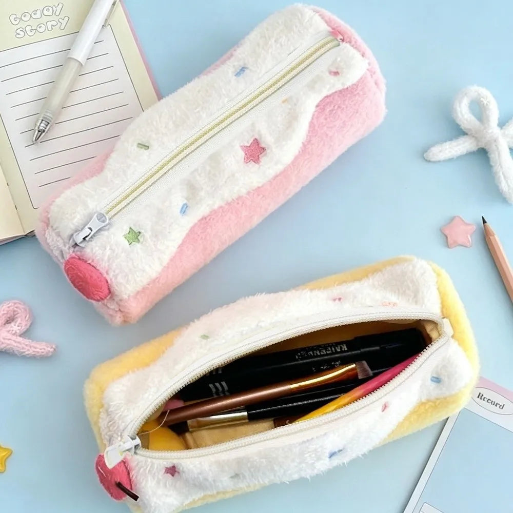 Kawaii Swiss Roll Plush Pencil Case – Large Capacity Pen Bag