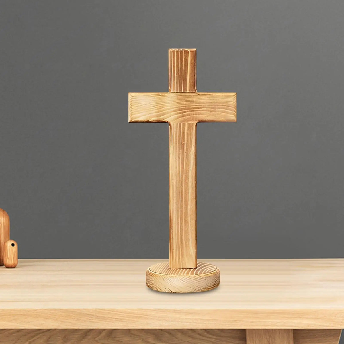 Wood Standing Cross Statue | Catholic & Christian Tabletop Decor