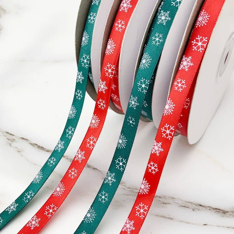 Red Snowflake Satin Ribbon 3/8" – Christmas Gift & Craft