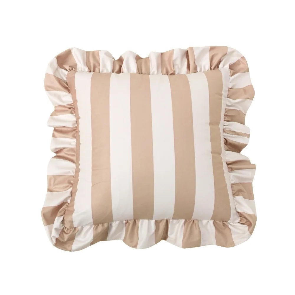 Velvet Striped Pillowcase Lotus Leaf Edge | 18x18 Home Decor
