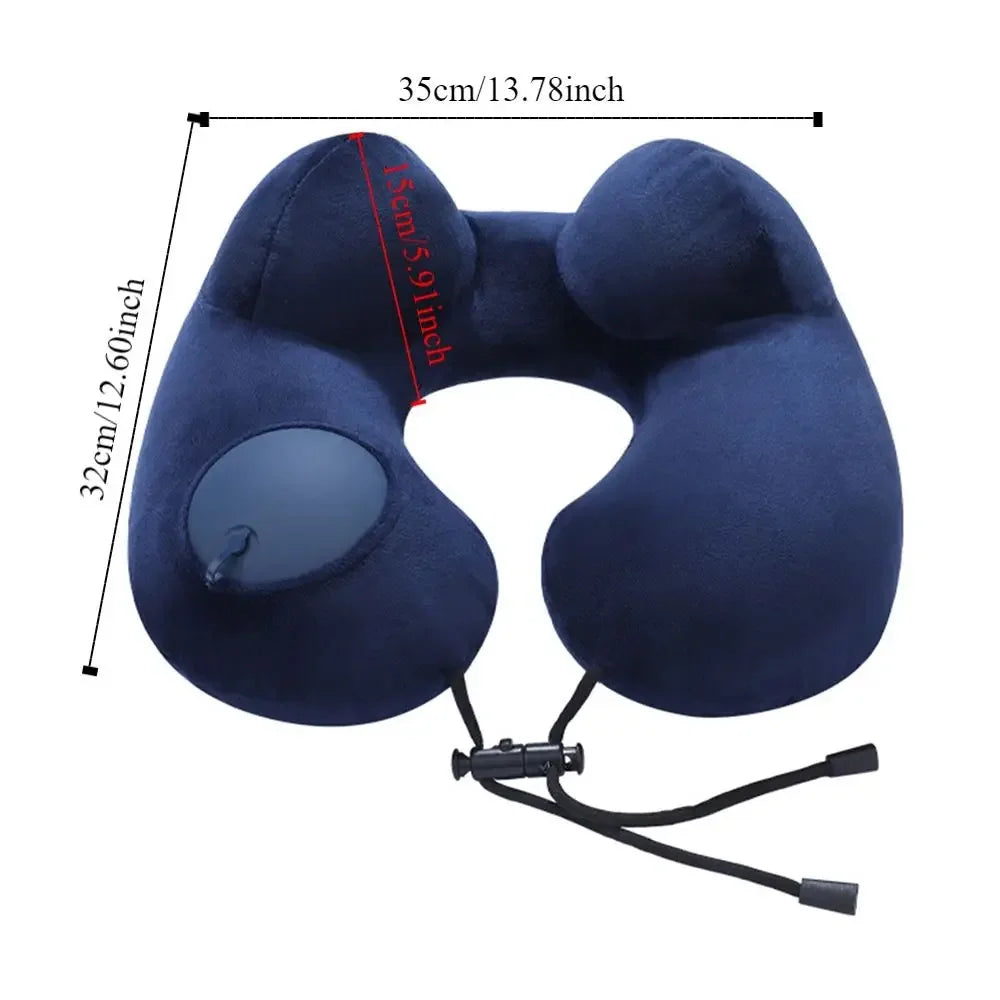 Inflatable U-Shape Travel Neck Pillow with Plush Cover & Bag