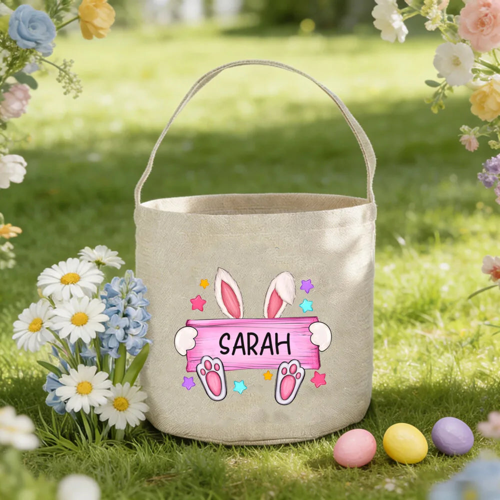 Personalized Easter Basket with Name – Kids Bunny Egg Hunt Bag