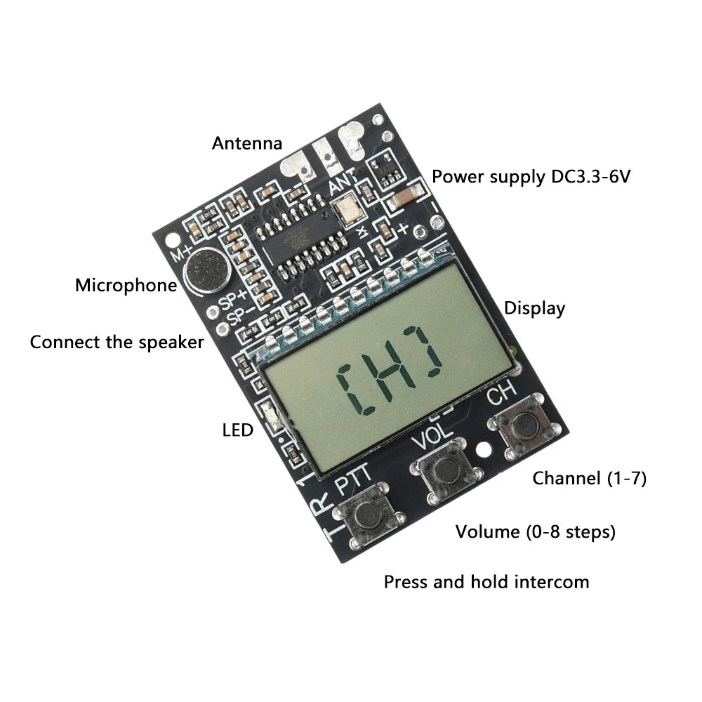 FM Walkie-Talkie Transceiver Module – 7 Channels, DC 3.3–6V