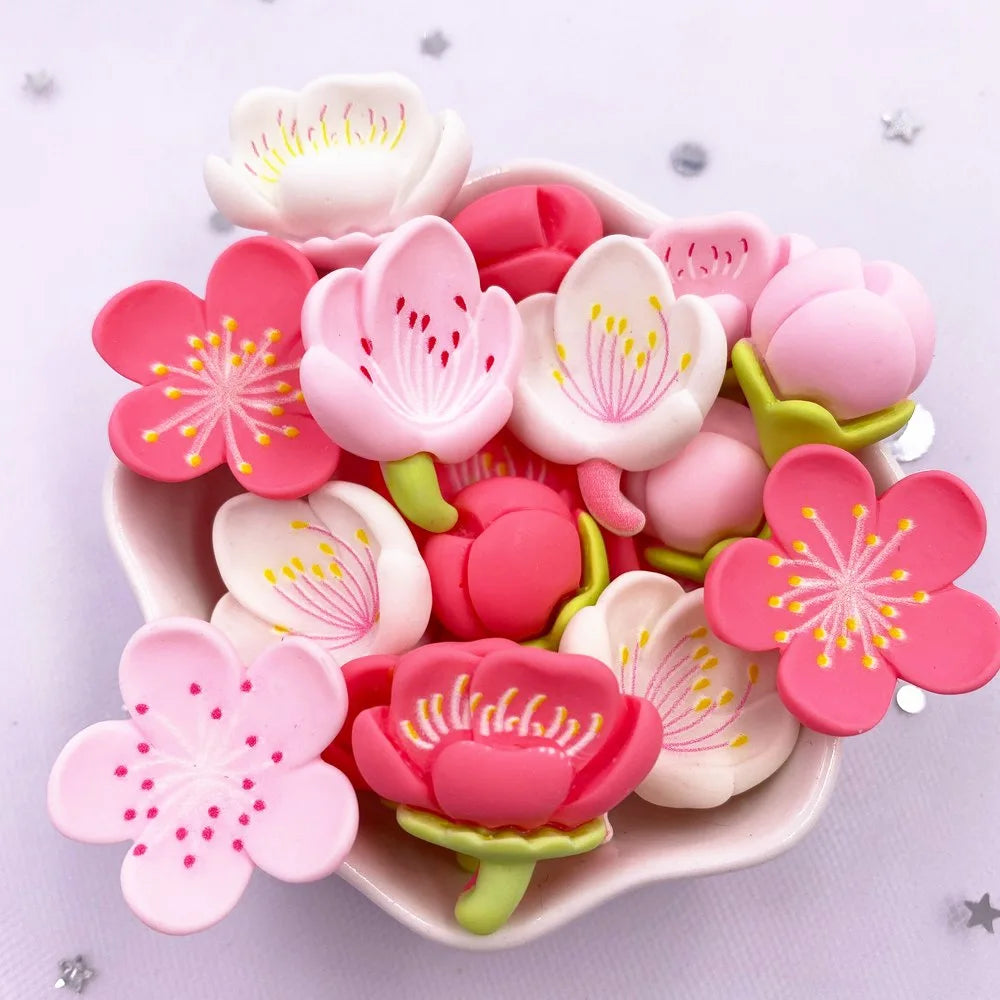 10PCS Resin Cherry Blossom Flatback Figurines – Kawaii DIY Craft