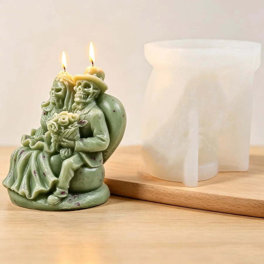 Skull Couple Silicone Mold – Bride & Groom Candle Resin DIY